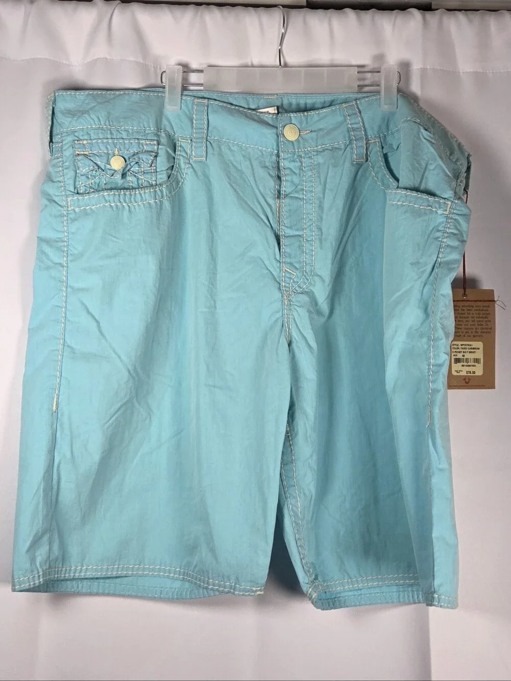 True Religion NEW Big T Board Shorts Men's 40 Faded Carribean Blue  $78